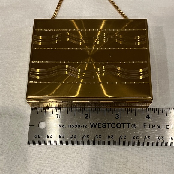 Vintage Saks Fifth Avenue Deco Gold-Tone 2-Sided Mini Audeire Compact Purse - Picture 2 of 12